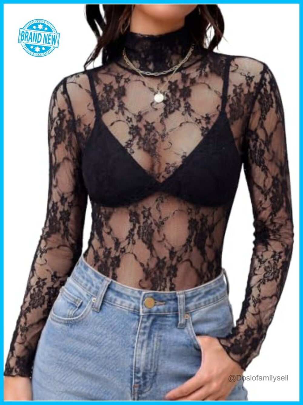 Mesh Top Long Sleeve Turtleneck Sheer Blouse See Through Layering Tee